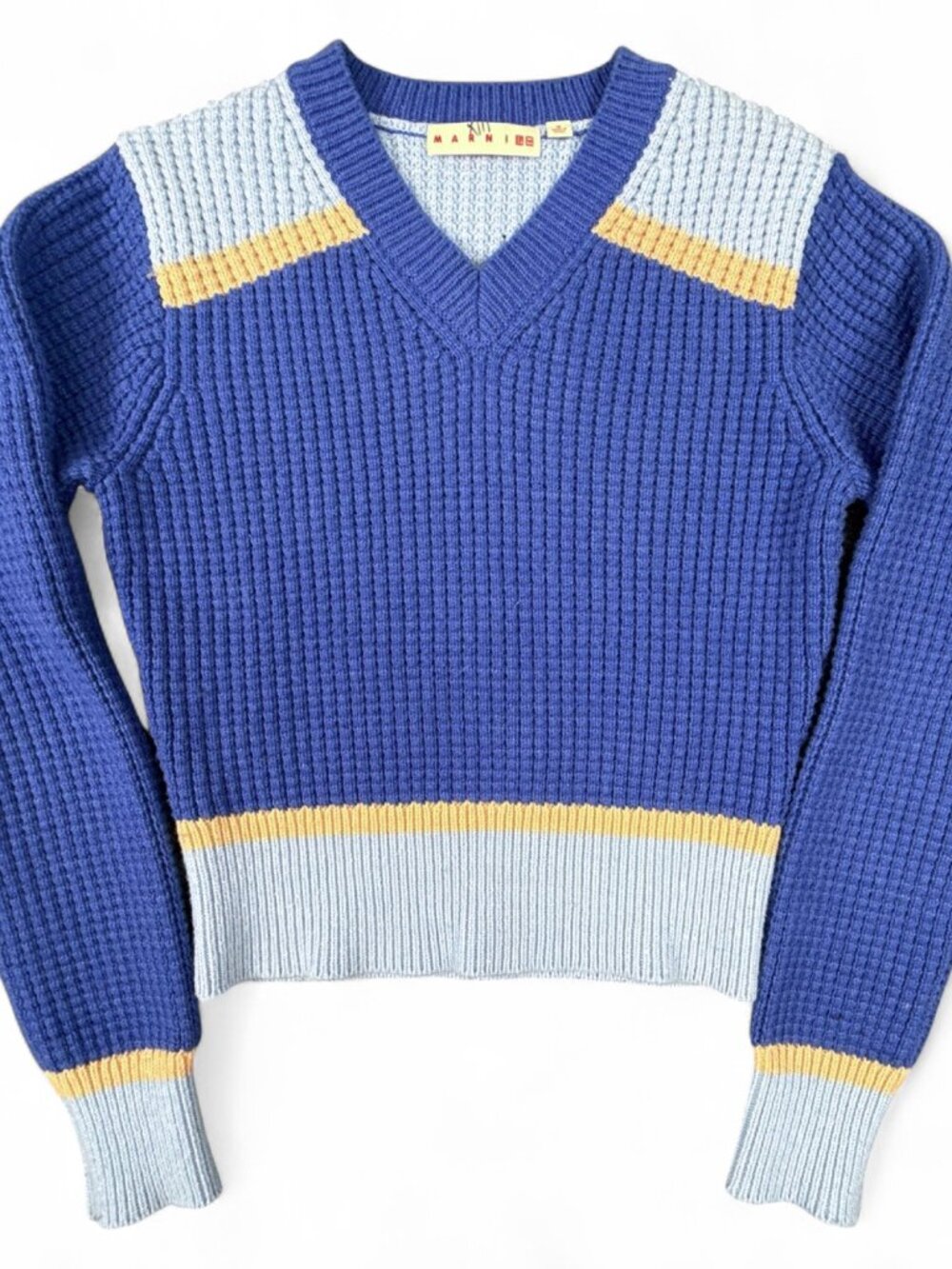 Marni x Uniqlo Waffle Knit Color Block Sweater Size Women's M Blue Mustard